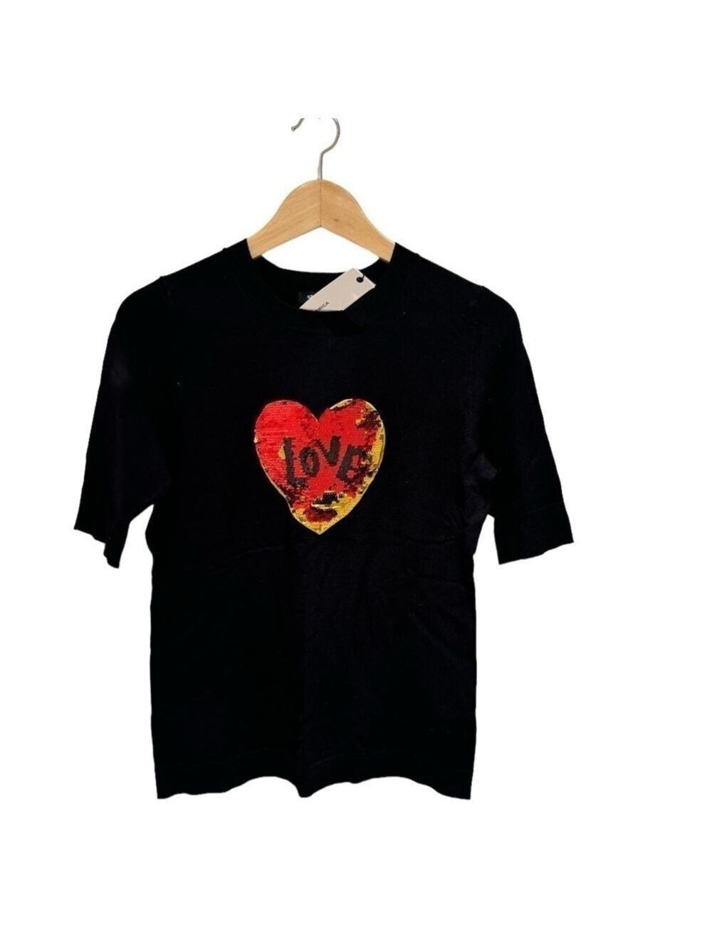 525 AMERICA black knit flip sequin t-shirt - size small